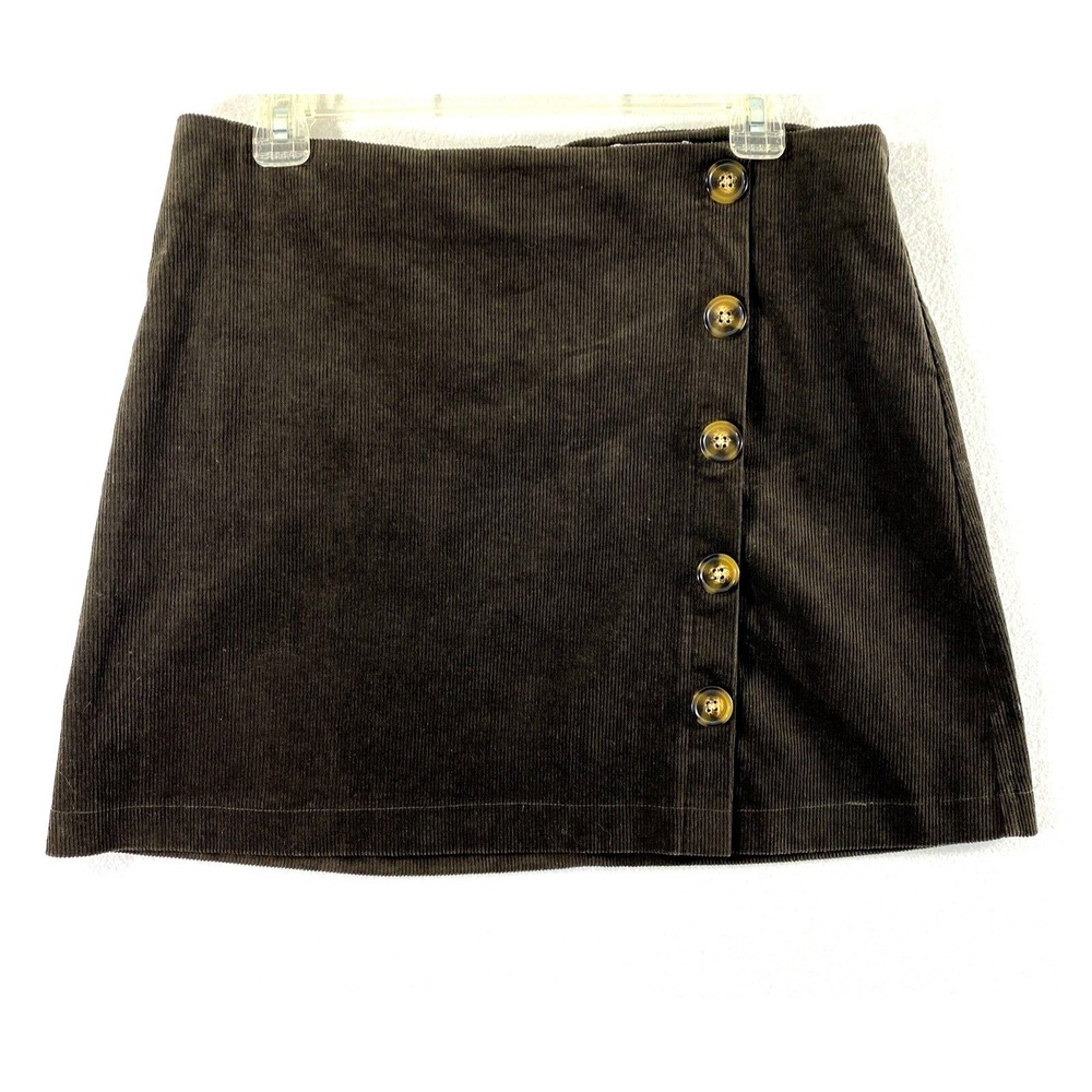 Mudpie Corduroy Skirt Womens Medium‎ Chocolate Brown Aline Buttons Short Preppy